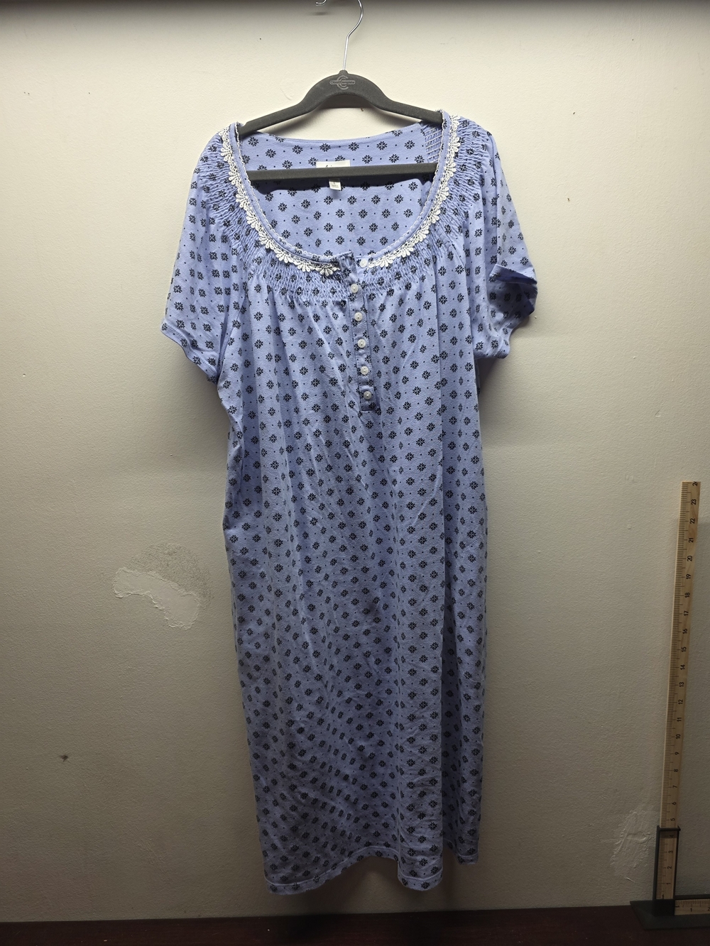 Aria Light Blue Printed Nightgown with Lace Trim
